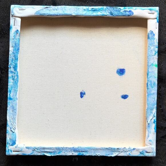 Handmade Acrylic Fluid Art Bloom Blue and White On Stretched Canvas 10"×10" - Picture 5 of 5